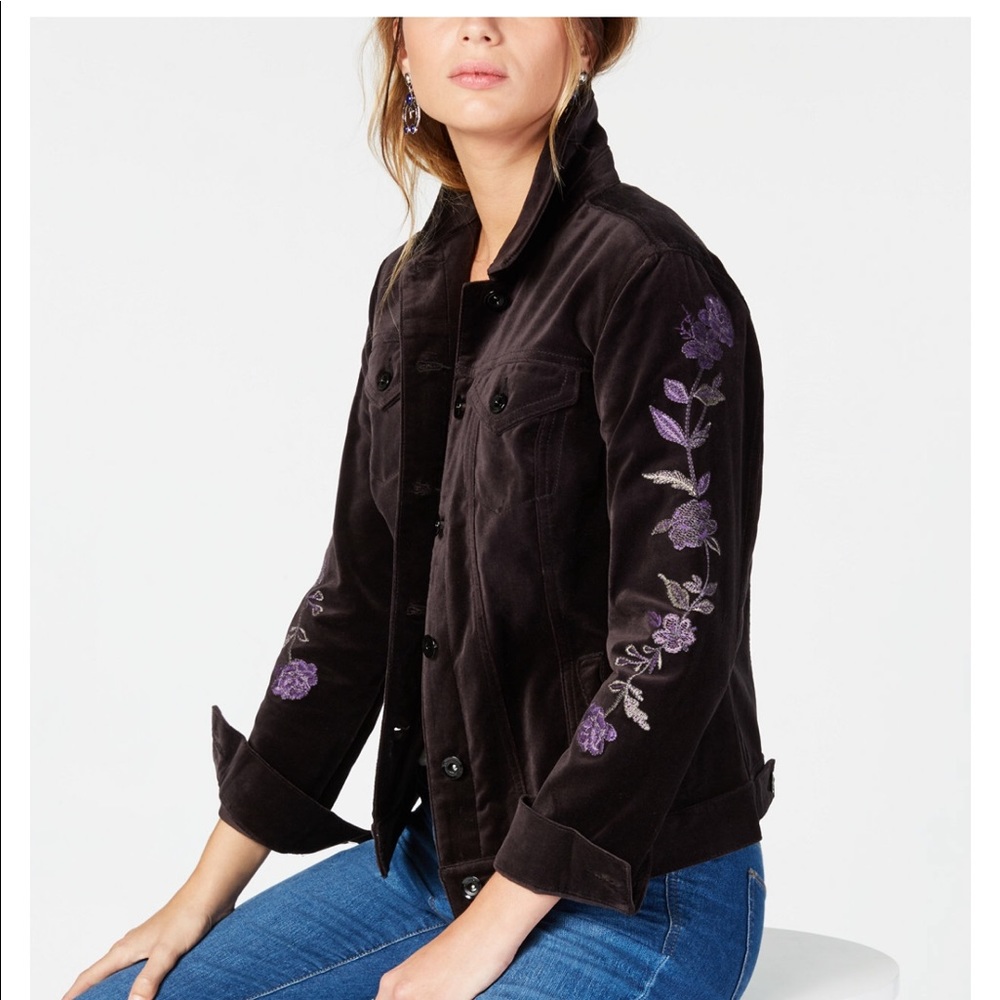 Style N Co Cotton Velvet Embroided Jacket